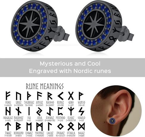 Odinstone Men Stud Earrings Sterling Silver Vikings Celtic Earrings Nordic Runes Jewelry Hypoallergenic Stylish Hip Hop Earring for Men Women in Saudi Arabia