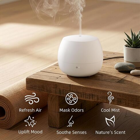 Essential Oil Diffuser,Cool Mist Humidifier with 2 Modes, Auto-Off Function | Small Ultrasonic Aromatherapy Diffuser, Fragrance Aroma Diffuser for Bedroom, Home Essentials, Scent Diffuser 100ml, White in Saudi Arabia