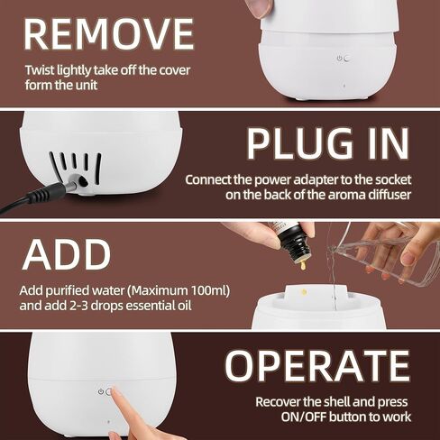 Essential Oil Diffuser,Cool Mist Humidifier with 2 Modes, Auto-Off Function | Small Ultrasonic Aromatherapy Diffuser, Fragrance Aroma Diffuser for Bedroom, Home Essentials, Scent Diffuser 100ml, White in Saudi Arabia