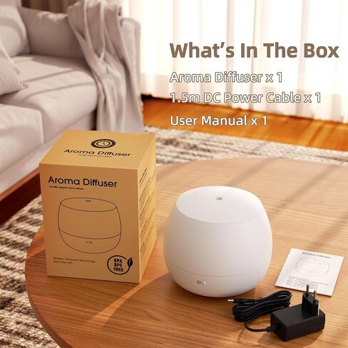 Essential Oil Diffuser,Cool Mist Humidifier with 2 Modes, Auto-Off Function | Small Ultrasonic Aromatherapy Diffuser, Fragrance Aroma Diffuser for Bedroom, Home Essentials, Scent Diffuser 100ml, White in Saudi Arabia