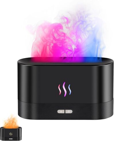 Flame Effect Essential Oil Diffuser, Ultrasonic Aromatherapy Humidifier, Upgraded 7 Color Changing Lights with Ultra Quiet, Auto Shut-Off for Bedroom Home Office Yoga & Gift (180mL, Black) in Kuwait