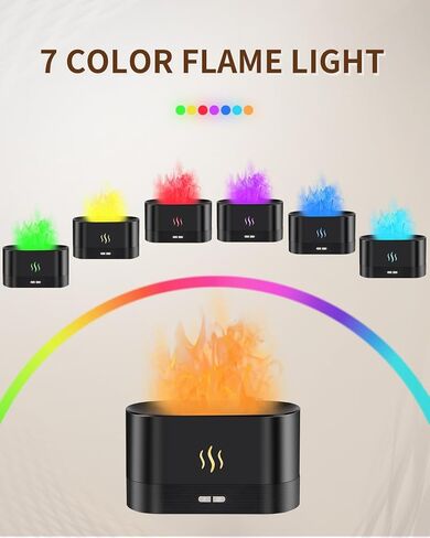 Flame Effect Essential Oil Diffuser, Ultrasonic Aromatherapy Humidifier, Upgraded 7 Color Changing Lights with Ultra Quiet, Auto Shut-Off for Bedroom Home Office Yoga & Gift (180mL, Black) in Kuwait