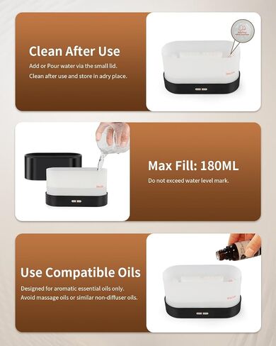 Flame Effect Essential Oil Diffuser, Ultrasonic Aromatherapy Humidifier, Upgraded 7 Color Changing Lights with Ultra Quiet, Auto Shut-Off for Bedroom Home Office Yoga & Gift (180mL, Black) in Kuwait