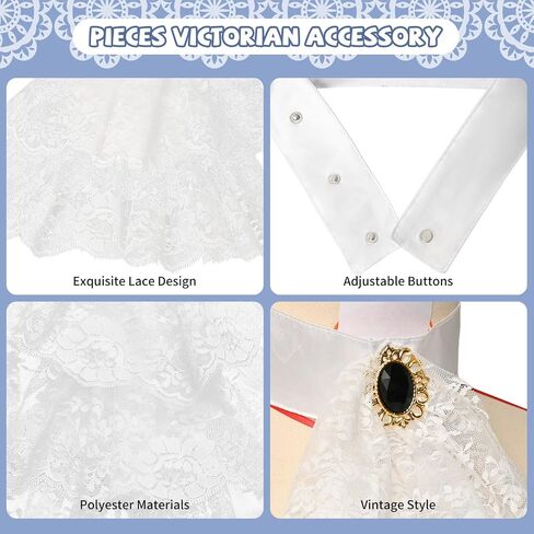3 Pcs Victorian Lace Jabot and Cuffs, Ruff Collar Detachable Collar & Elastic Cuffs, Pirate Accessory for Halloween Cosplay in Saudi Arabia