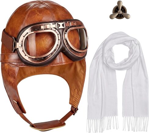 Horolam Aviator Costume Accessories, Vintage Aviator Hat With Goggles Scarf Leather Pilot Cap for Adult Halloween Party (Classic) in Saudi Arabia