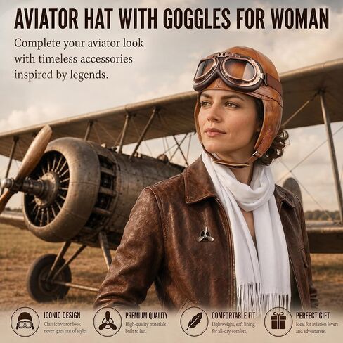 Horolam Aviator Costume Accessories, Vintage Aviator Hat With Goggles Scarf Leather Pilot Cap for Adult Halloween Party (Classic) in Saudi Arabia