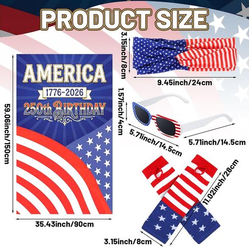 Hercicy 4 Pcs 250th Anniversary American Flag Costume Cape 4th of July 250th Independence Day Patriotic Accessories for Adult with Headband Glasses Gloves for USA Celebration Outfits in Kuwait
