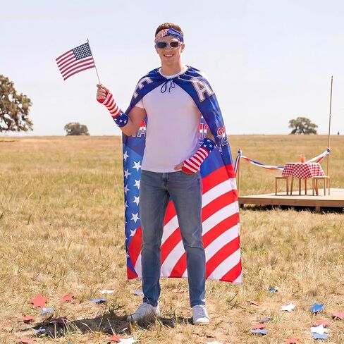 Hercicy 4 Pcs 250th Anniversary American Flag Costume Cape 4th of July 250th Independence Day Patriotic Accessories for Adult with Headband Glasses Gloves for USA Celebration Outfits in Kuwait