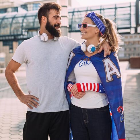 Hercicy 4 Pcs 250th Anniversary American Flag Costume Cape 4th of July 250th Independence Day Patriotic Accessories for Adult with Headband Glasses Gloves for USA Celebration Outfits in Kuwait
