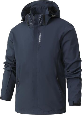 Men's Lightweight Waterproof Rain Jacket for Outdoor Softshell Breathable Windbreaker Rain Coat Hooded with Pockets in Kuwait