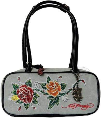 حقيبة يد نسائية برسومات عتيقة على الكتف من ED HARDY بتصميم فني وشم جمجمة وردي in Kuwait