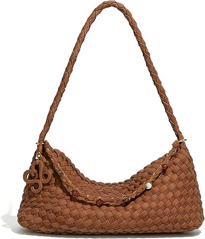 Small Woven Tote Bag for Women Suede Woven Shoulder Bag Trendy Slouchy Hobo bag Underarm Woven Handbags in Kuwait