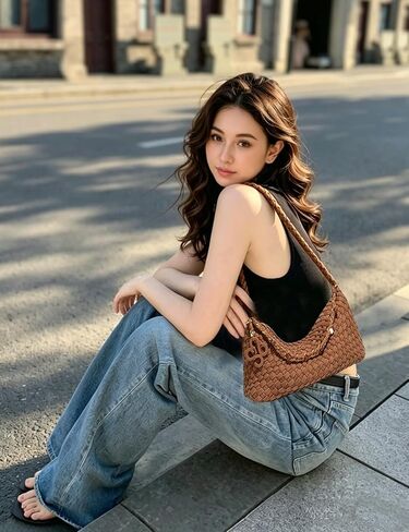Small Woven Tote Bag for Women Suede Woven Shoulder Bag Trendy Slouchy Hobo bag Underarm Woven Handbags in Kuwait
