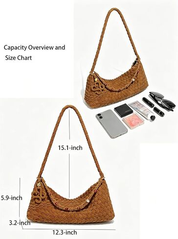 Small Woven Tote Bag for Women Suede Woven Shoulder Bag Trendy Slouchy Hobo bag Underarm Woven Handbags in Kuwait
