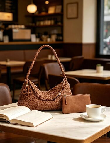 Small Woven Tote Bag for Women Suede Woven Shoulder Bag Trendy Slouchy Hobo bag Underarm Woven Handbags in Kuwait