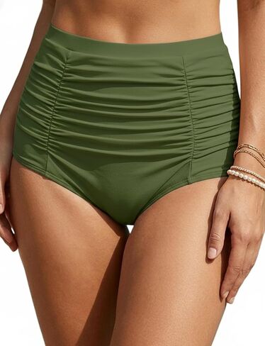 Women's High Waisted Bikini Bathing Suit Bottoms Swimsuits Tie Side Tummy Control Full Coverage Swimwear Ruched in Kuwait