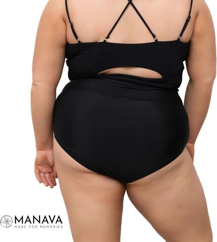 MANAVA Vacationer Bottom Black Women’s High Rise V Cut Bikini Bottom, Ruched High Waisted Swim Bottoms - (XXS - 3XL) in Kuwait