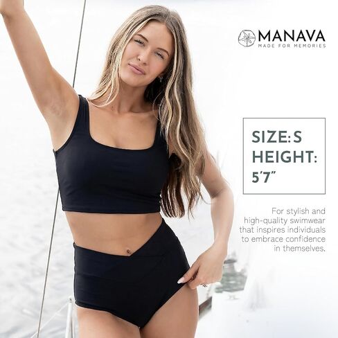 MANAVA Vacationer Bottom Black Women’s High Rise V Cut Bikini Bottom, Ruched High Waisted Swim Bottoms - (XXS - 3XL) in Kuwait