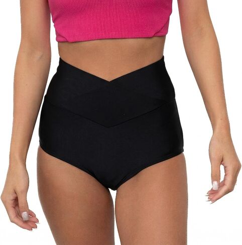 MANAVA Vacationer Bottom Black Women’s High Rise V Cut Bikini Bottom, Ruched High Waisted Swim Bottoms - (XXS - 3XL) in Kuwait