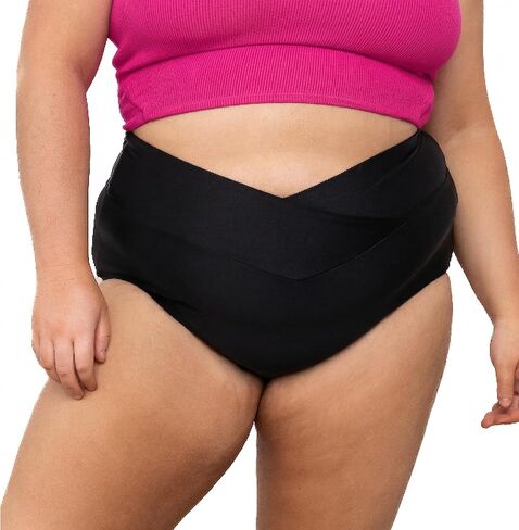 MANAVA Vacationer Bottom Black Women’s High Rise V Cut Bikini Bottom, Ruched High Waisted Swim Bottoms - (XXS - 3XL) in Kuwait