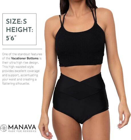 MANAVA Vacationer Bottom Black Women’s High Rise V Cut Bikini Bottom, Ruched High Waisted Swim Bottoms - (XXS - 3XL) in Kuwait