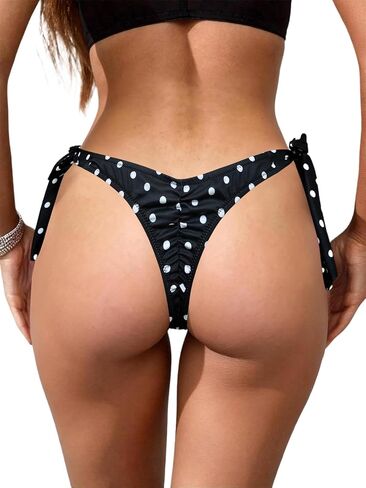 YELAIVP Women's Ruched Back Bikini Bottoms - String Side Tie Bathing Suit Bottoms High Cut Cheeky Thong Swim Bottoms in Kuwait
