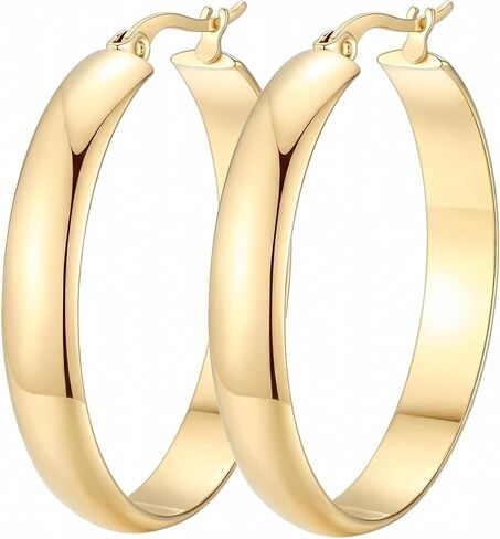 Hoop Earrings 14K Gold Hoop Earring for Women Big Gold Earrings Square-edge Jewelry Timeless Feminine Elegance Hypoallergenic Earrin (30MM) (07-30MM)LYYHMAY Hoop Earrings 14K Gold Hoop Earrings For Women (07-30MM) in Saudi Arabia
