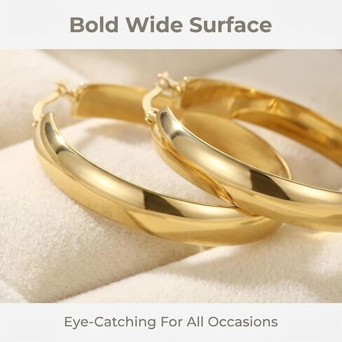 Hoop Earrings 14K Gold Hoop Earring for Women Big Gold Earrings Square-edge Jewelry Timeless Feminine Elegance Hypoallergenic Earrin (30MM) (07-30MM)LYYHMAY Hoop Earrings 14K Gold Hoop Earrings For Women (07-30MM) in Saudi Arabia
