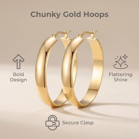 Hoop Earrings 14K Gold Hoop Earring for Women Big Gold Earrings Square-edge Jewelry Timeless Feminine Elegance Hypoallergenic Earrin (30MM) (07-30MM)LYYHMAY Hoop Earrings 14K Gold Hoop Earrings For Women (07-30MM) in Saudi Arabia