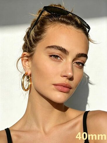 Bestyle 5mm سميكة أقراط طارة ذهبية الأطواق هيبوالرجينيك للآذان الحساسة العصرية خفيفة الوزن مكتنزة أقراط للنساء 30/40/60/80mm in Kuwait