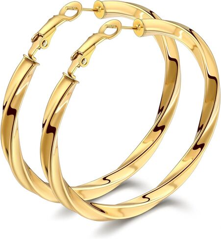 Bestyle 5mm سميكة أقراط طارة ذهبية الأطواق هيبوالرجينيك للآذان الحساسة العصرية خفيفة الوزن مكتنزة أقراط للنساء 30/40/60/80mm in Kuwait