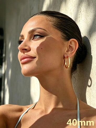 Bestyle 5mm سميكة أقراط طارة ذهبية الأطواق هيبوالرجينيك للآذان الحساسة العصرية خفيفة الوزن مكتنزة أقراط للنساء 30/40/60/80mm in Kuwait