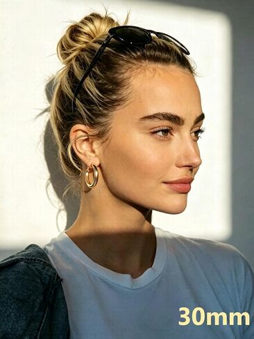 Bestyle 5mm سميكة أقراط طارة ذهبية الأطواق هيبوالرجينيك للآذان الحساسة العصرية خفيفة الوزن مكتنزة أقراط للنساء 30/40/60/80mm in Kuwait