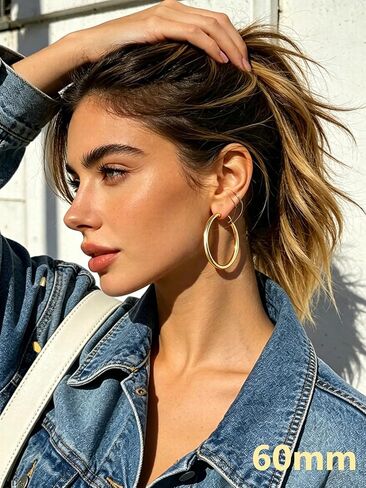 Bestyle 5mm سميكة أقراط طارة ذهبية الأطواق هيبوالرجينيك للآذان الحساسة العصرية خفيفة الوزن مكتنزة أقراط للنساء 30/40/60/80mm in Kuwait