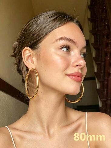 Bestyle 5mm سميكة أقراط طارة ذهبية الأطواق هيبوالرجينيك للآذان الحساسة العصرية خفيفة الوزن مكتنزة أقراط للنساء 30/40/60/80mm in Kuwait