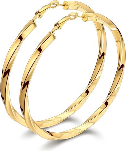 Bestyle 5mm سميكة أقراط طارة ذهبية الأطواق هيبوالرجينيك للآذان الحساسة العصرية خفيفة الوزن مكتنزة أقراط للنساء 30/40/60/80mm in Kuwait