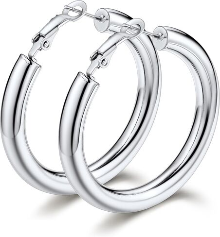 Bestyle 5mm سميكة أقراط طارة ذهبية الأطواق هيبوالرجينيك للآذان الحساسة العصرية خفيفة الوزن مكتنزة أقراط للنساء 30/40/60/80mm in Kuwait