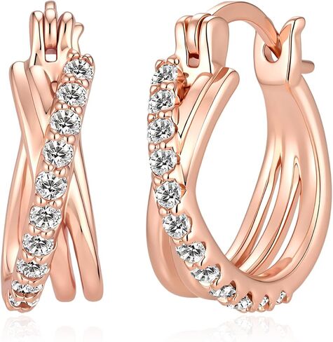 Lab Grown Diamond Earrings for Women, 0.4 Carat Total Lab Grown Diamonds Weight, 18K Rose Gold Plated 925 Sterling Silver Hoops(D-F Color, VVS-VS Clarity) in Saudi Arabia