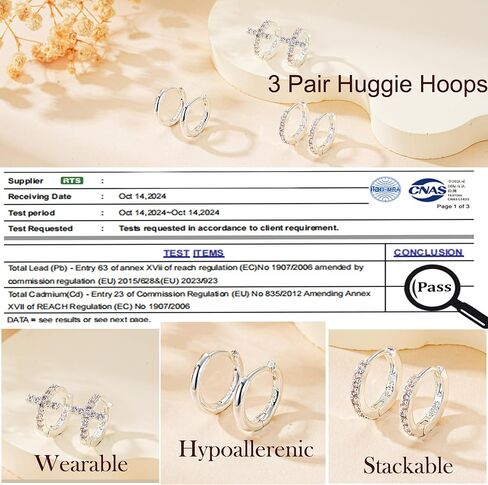 925 Sterling Silver Earrings for Women No Tarnish Small Cute Huggie Hoop Hypoallergenic Cross Earring Sets Stacks for Multiple Piercing Jewelry Gift for Women in Saudi Arabia