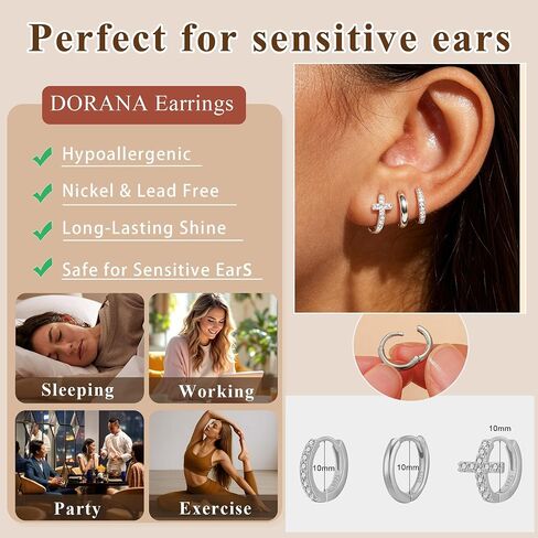925 Sterling Silver Earrings for Women No Tarnish Small Cute Huggie Hoop Hypoallergenic Cross Earring Sets Stacks for Multiple Piercing Jewelry Gift for Women in Saudi Arabia