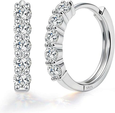WES Moissanite Hoop Earrings Hypoallergenic - 925 Sterling Silver with 14K White Gold Plated D Color 2.5mm Rount Cut Moissanite Huggie Earrings for Women in Saudi Arabia