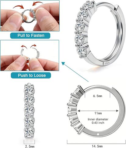 WES Moissanite Hoop Earrings Hypoallergenic - 925 Sterling Silver with 14K White Gold Plated D Color 2.5mm Rount Cut Moissanite Huggie Earrings for Women in Saudi Arabia