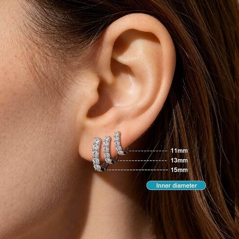 WES Moissanite Hoop Earrings Hypoallergenic - 925 Sterling Silver with 14K White Gold Plated D Color 2.5mm Rount Cut Moissanite Huggie Earrings for Women in Saudi Arabia