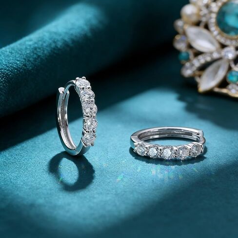 WES Moissanite Hoop Earrings Hypoallergenic - 925 Sterling Silver with 14K White Gold Plated D Color 2.5mm Rount Cut Moissanite Huggie Earrings for Women in Saudi Arabia
