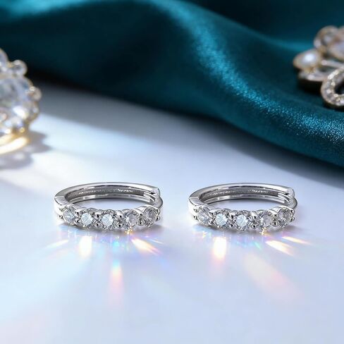 WES Moissanite Hoop Earrings Hypoallergenic - 925 Sterling Silver with 14K White Gold Plated D Color 2.5mm Rount Cut Moissanite Huggie Earrings for Women in Saudi Arabia