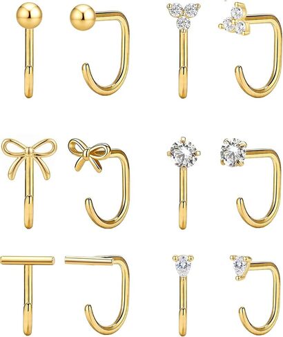 6 Pairs Backless Half Hoop Earrings for Women Hypoallergenic Gold Stay Close Open Hoop Earrings Surgical Steel No Back Pokeless Huggie Earring Comfort Sleeper Earring Poke Free Hoops in Saudi Arabia