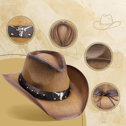 Cowboy Hat for Men & Women, Western Straw Rodeo Hat - Big Head Size Large XL, Style for Cowgirl Girl Gift in Saudi Arabia