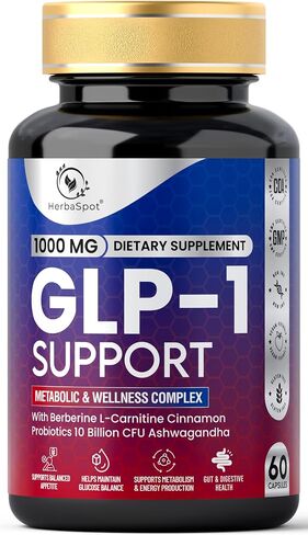 24-in-1 GLP-1 Supplement 1000 mg with Berberine, L-Carnitine, Ashwagandha | Metabolism Support for Satiety & Craving Control | Probiotics 10 Billion CFU for Gut Health & Healthy Energy – 60 Capsules in Kuwait
