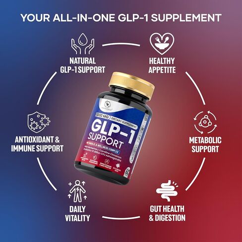 24-in-1 GLP-1 Supplement 1000 mg with Berberine, L-Carnitine, Ashwagandha | Metabolism Support for Satiety & Craving Control | Probiotics 10 Billion CFU for Gut Health & Healthy Energy – 60 Capsules in Kuwait
