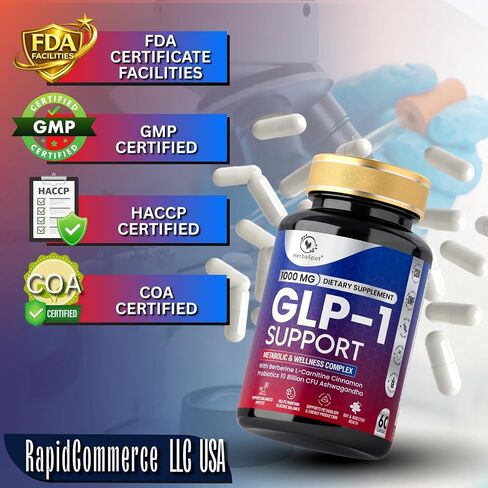 24-in-1 GLP-1 Supplement 1000 mg with Berberine, L-Carnitine, Ashwagandha | Metabolism Support for Satiety & Craving Control | Probiotics 10 Billion CFU for Gut Health & Healthy Energy – 60 Capsules in Kuwait